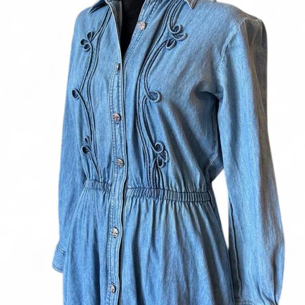 90s Vintage Light Wash Denim Midi Dress – Western Prairie Dress 8